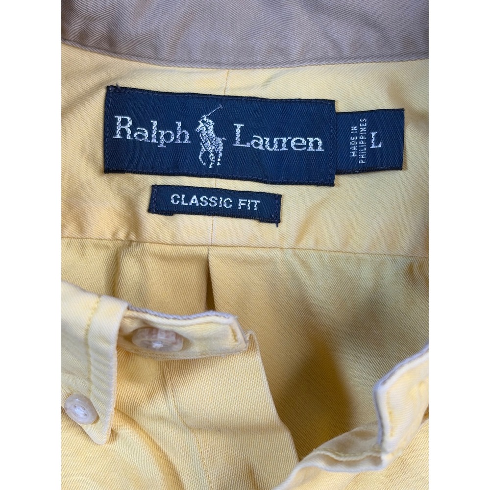 Ralph Lauren Mens Custom Cropped Button Down Shirt Yellow Classic Fit Large - Picture 4 of 6
